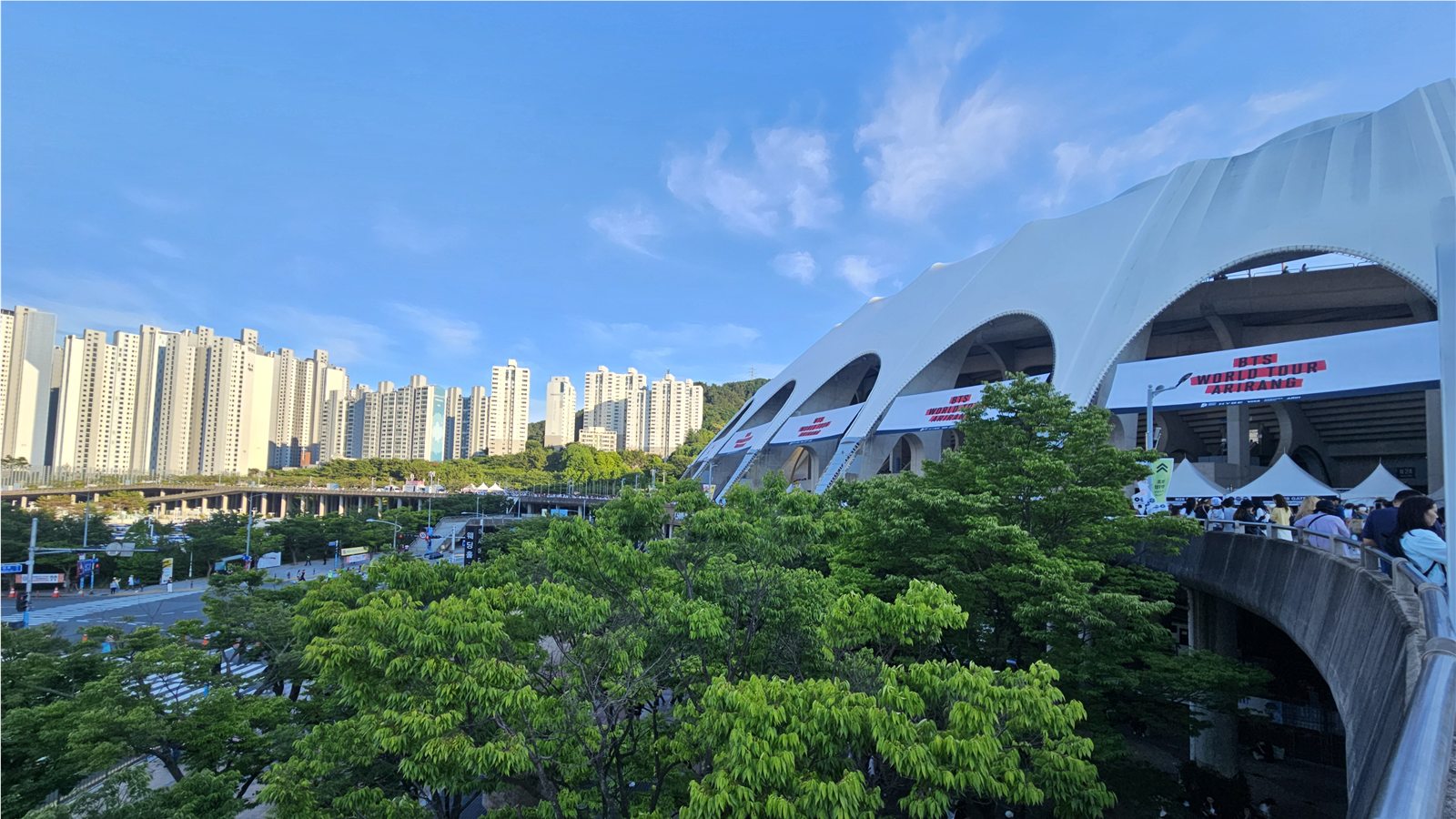 Busan Asiad Main Stadium decorated for the BTS ARIRANG concert before entry
